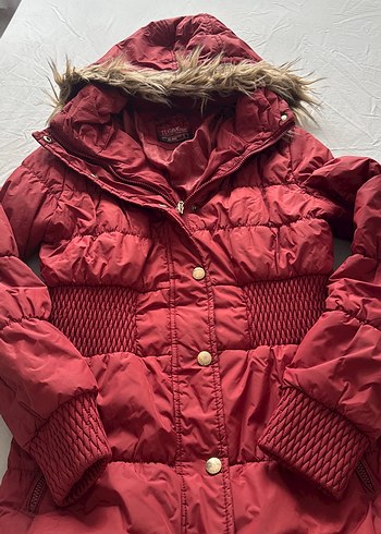 Bordo Düğmeli Kadın Kışlık Mont - Görsel 4