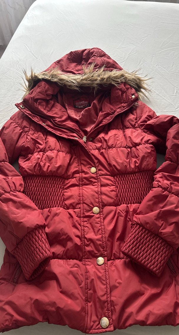 Bordo Düğmeli Kadın Kışlık Mont - Görsel 4