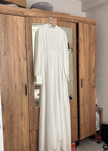 Uzun Kollu A Kesim Beyaz Gelinlik - Görsel 2