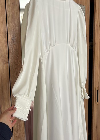 Uzun Kollu A Kesim Beyaz Gelinlik - Görsel 3