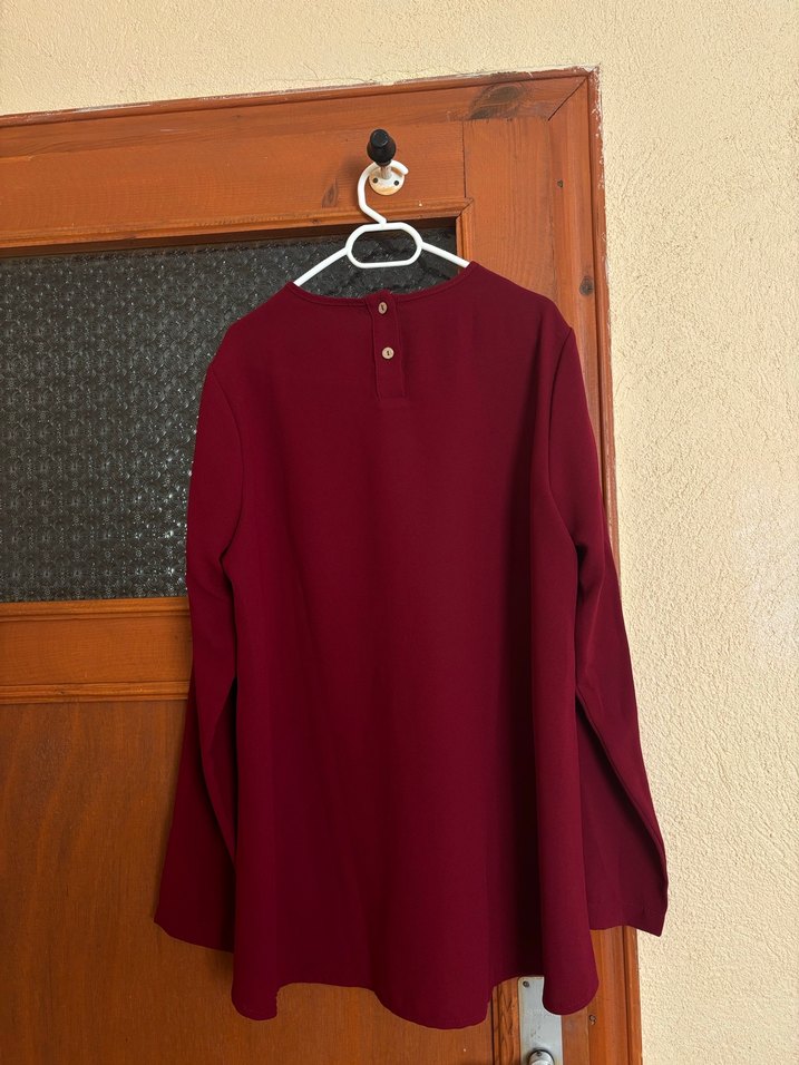 Bordo Uzun Kollu Midi Kadın Tunik - Görsel 2