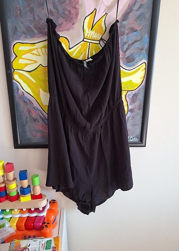 Siyah Askısız Midi Kadın Tulum - Görsel 4