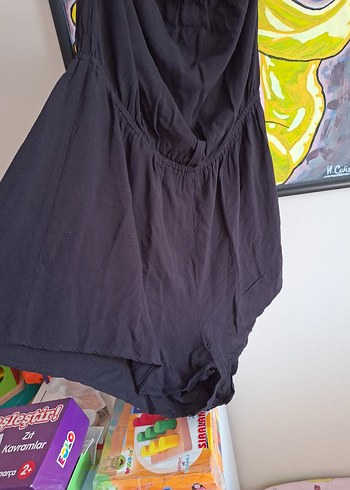 Siyah Askısız Midi Kadın Tulum - Görsel 6