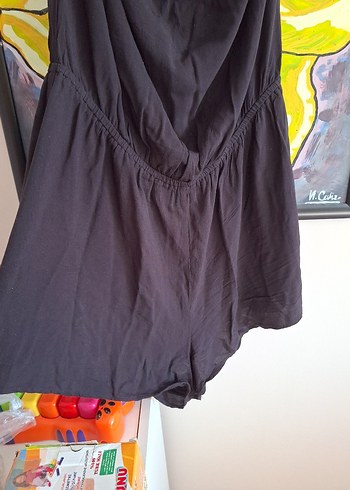 Siyah Askısız Midi Kadın Tulum - Görsel 3