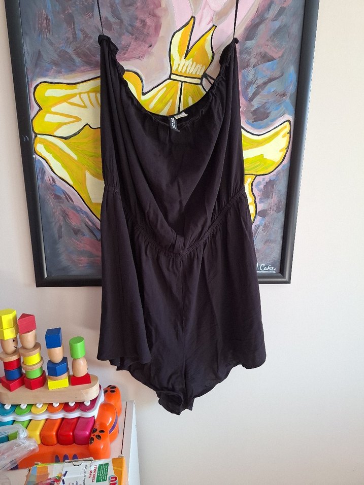 Siyah Askısız Midi Kadın Tulum - Görsel 4