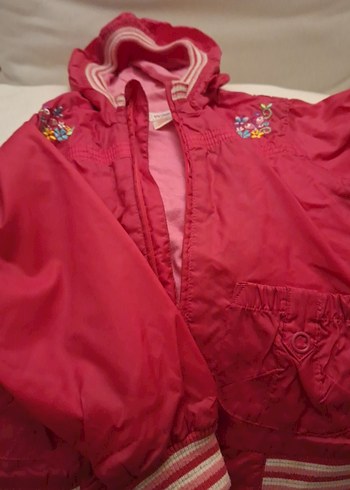 Kapüşonlu Nakışlı Kız Çocuk Pembe Mont - Görsel 2