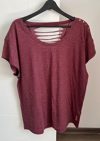 Bordo Düğmeli new balance Kısa Kollu Tişört