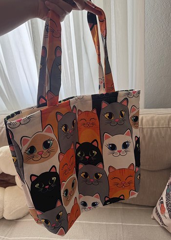 Kedili Baskılı Gri Kadın Çanta - Görsel 4