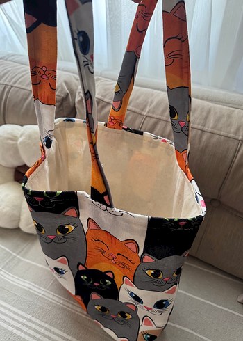 Kedili Baskılı Gri Kadın Çanta - Görsel 3