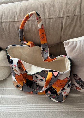 Kedili Baskılı Gri Kadın Çanta - Görsel 2