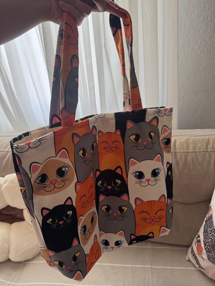 Kedili Baskılı Gri Kadın Çanta - Görsel 4