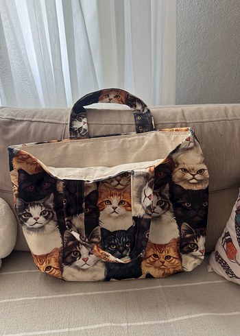 Kedi Baskılı Kahverengi Fermuarlı Kadın Çanta - Görsel 4