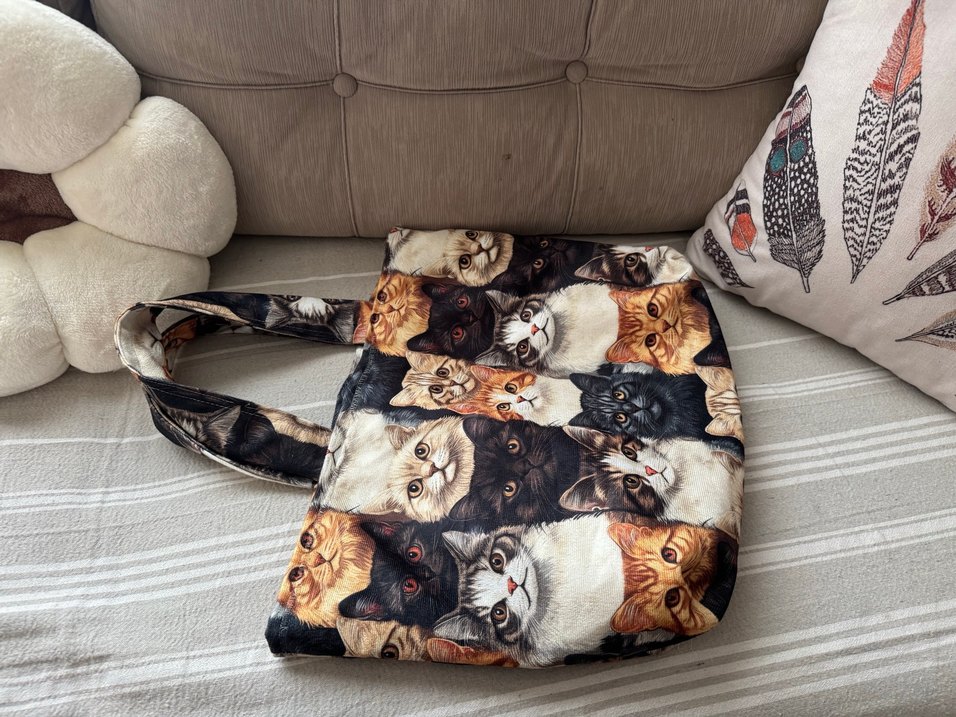 Kedi Baskılı Kahverengi Fermuarlı Kadın Çanta - Görsel 2