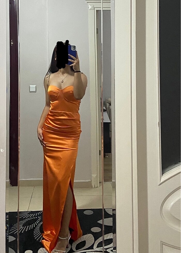 Turuncu abiye elbise - Görsel 2