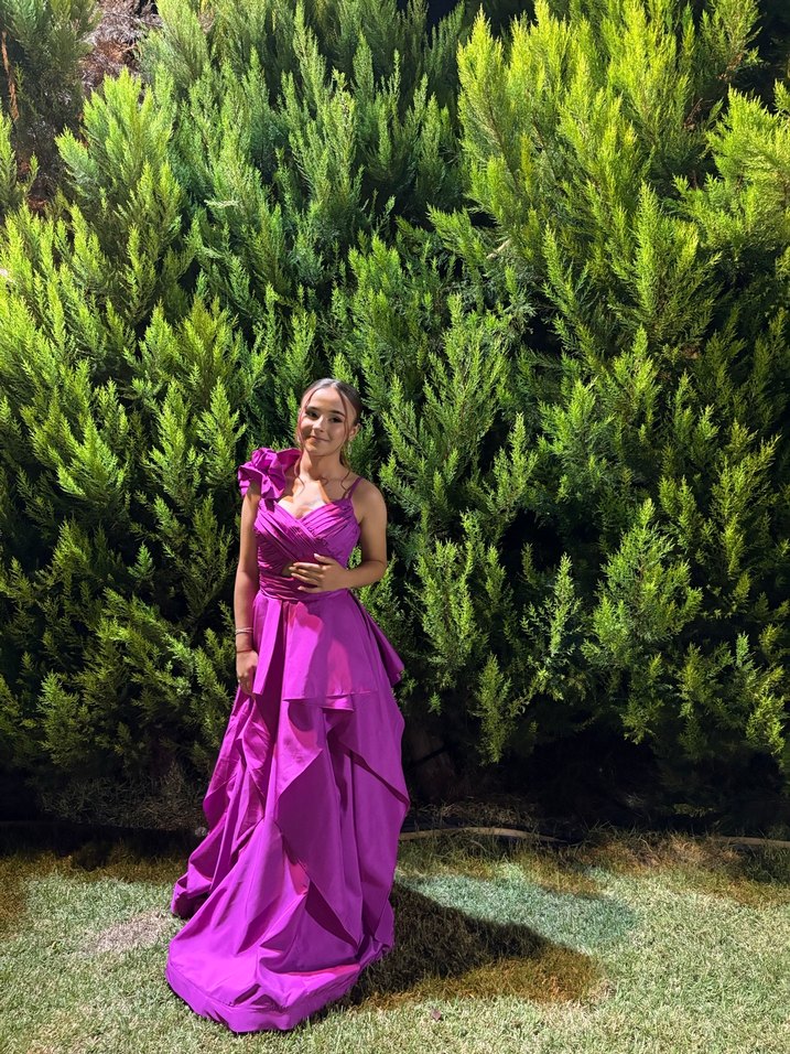 Parlak Mor Askılı Uzun Abiye Elbise - Görsel 2