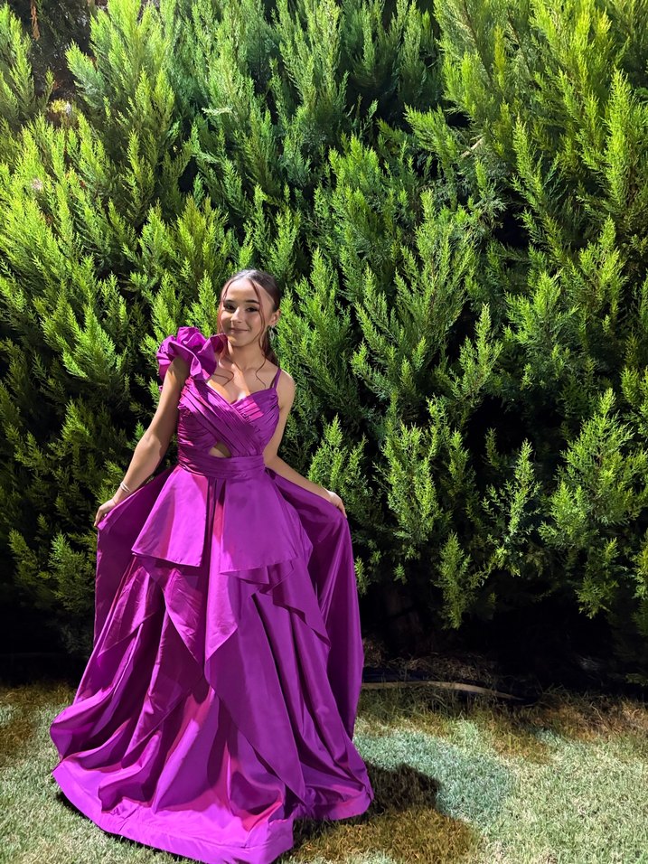 Parlak Mor Askılı Uzun Abiye Elbise - Görsel 3