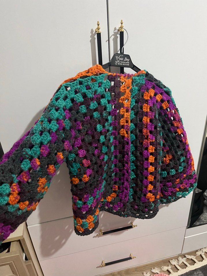 Renkli Örgü Bohem Kadın Hırka - Görsel 2