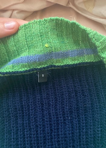 V Yaka Mavi Örgü Kadın Kazak - Görsel 2