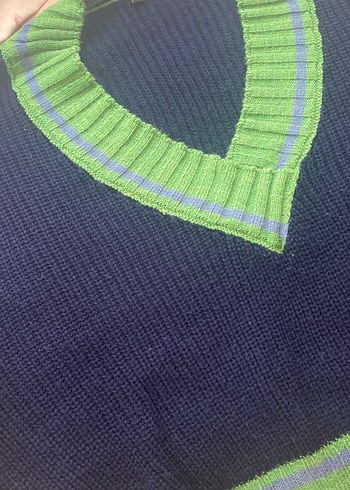 V Yaka Mavi Örgü Kadın Kazak - Görsel 5