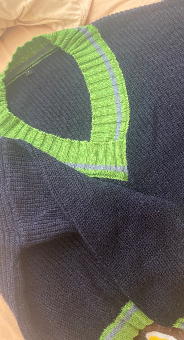 V Yaka Mavi Örgü Kadın Kazak - Görsel 3