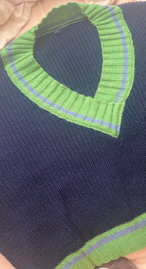 V Yaka Mavi Örgü Kadın Kazak - Görsel 5