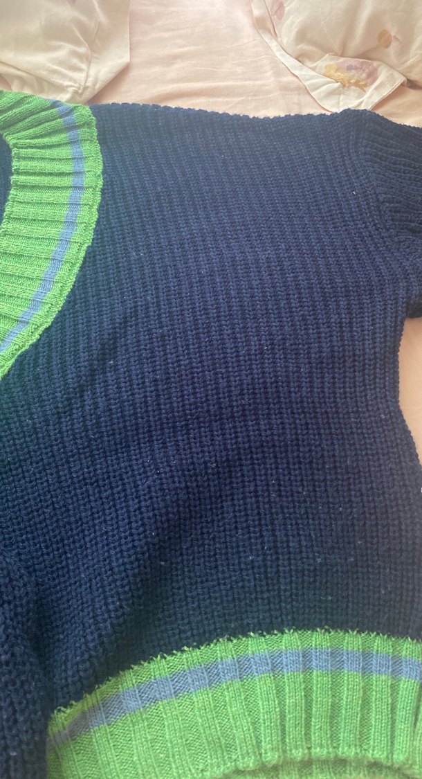 V Yaka Mavi Örgü Kadın Kazak - Görsel 4