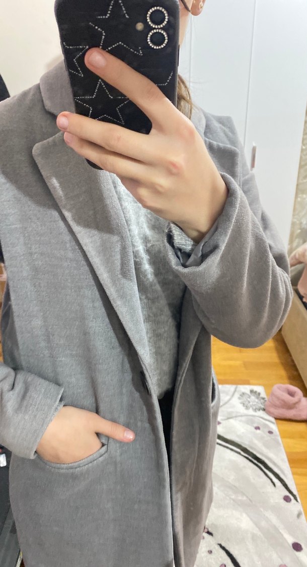 Gri Uzun Kadın Kaban - Görsel 3