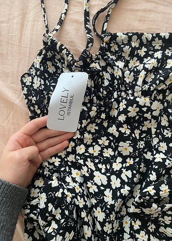 Kadın Siyah Midi Çiçekli Elbise - Görsel 4