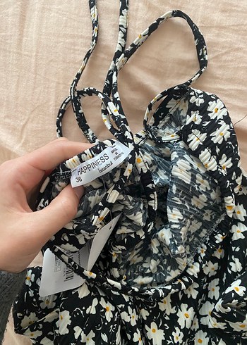 Kadın Siyah Midi Çiçekli Elbise - Görsel 3