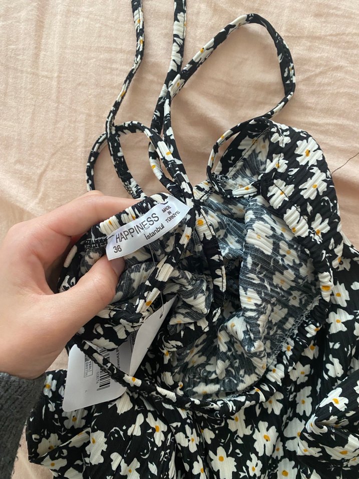 Kadın Siyah Midi Çiçekli  Elbise - Görsel 3