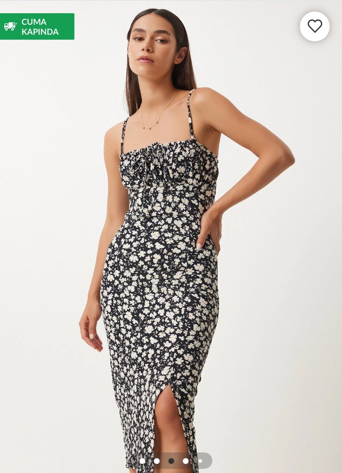 Kadın Siyah Midi Çiçekli  Elbise - Görsel 2