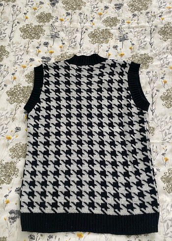 Kadın Kazak Yelek Siyah-Beyaz Desenli - Görsel 2