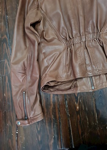 Kahverengi Deri Biker Ceket - Görsel 6
