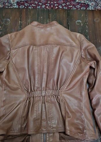 Kahverengi Deri Biker Ceket - Görsel 5