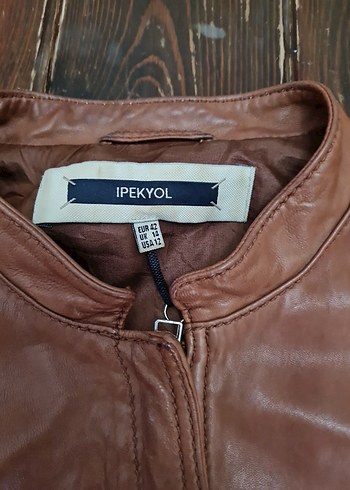 Kahverengi Deri Biker Ceket - Görsel 7