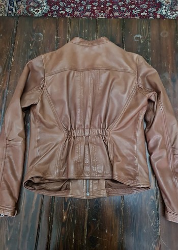 Kahverengi Deri Biker Ceket - Görsel 4