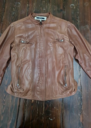 Kahverengi Deri Biker Ceket - Görsel 3