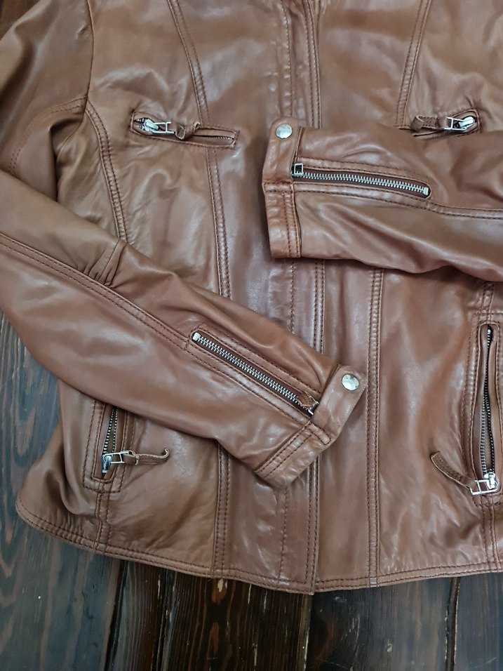Kahverengi Deri Biker Ceket - Görsel 2