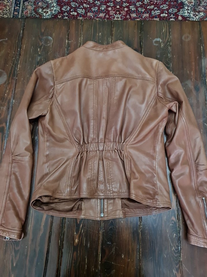 Kahverengi Deri Biker Ceket - Görsel 4