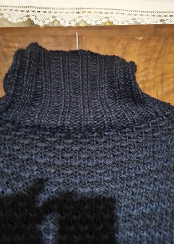 lacivert adın Boğazlı Kolsuz Örgü panco - Görsel 4