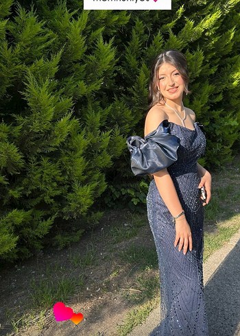 Sırtı Açık Drapeli Lacivert Uzun Abiye Elbise