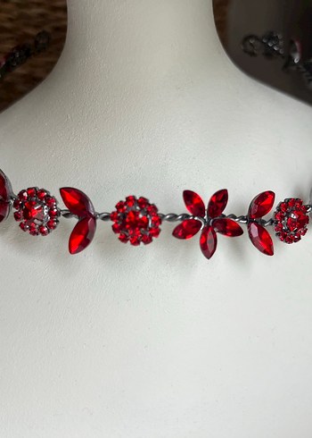 Kırmızı Cam Taşlı Saç Aksesuarı Kına gecesi - Görsel 2