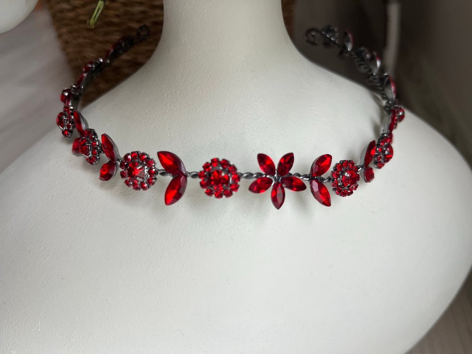 Kırmızı Cam Taşlı Saç Aksesuarı Kına gecesi - Görsel 2