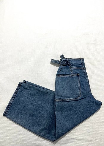 Kadın Kemerli Bol Kesim Midi Jean - Görsel 2