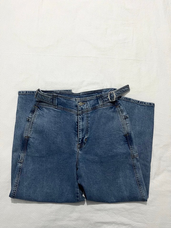 Kadın Kemerli Bol Kesim Midi Jean - Görsel 3