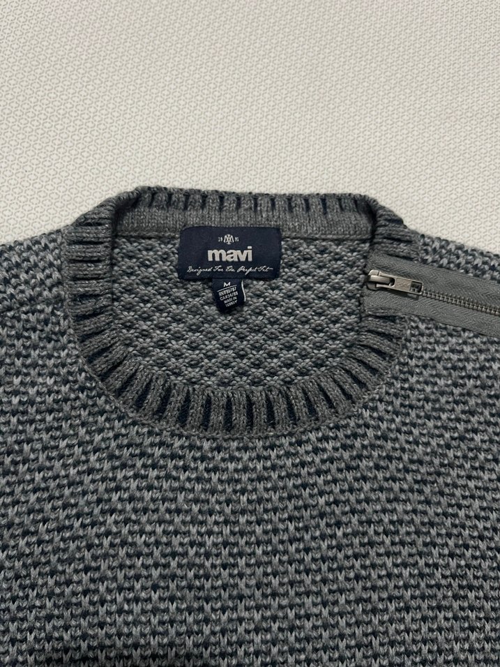 Gri Erkek Örgü Bisiklet Yaka Kazak - Görsel 2