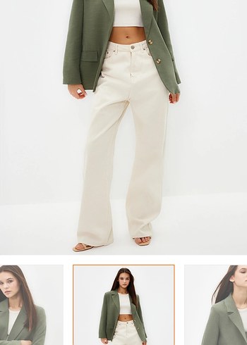 Trendyol & Milla Kadın Haki Düğmeli Midi Blazer Ceket