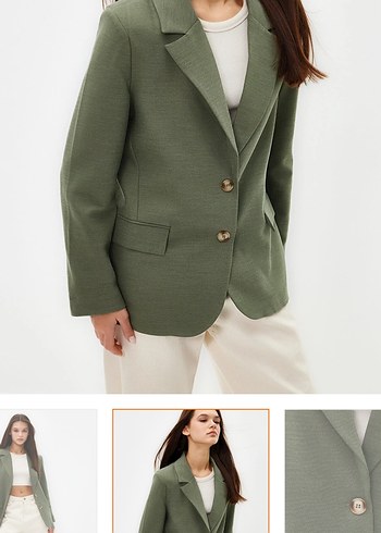 38 Beden Kadın Haki Düğmeli Midi Blazer Ceket