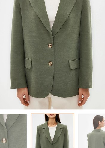 38 Beden haki Renk Kadın Haki Düğmeli Midi Blazer Ceket