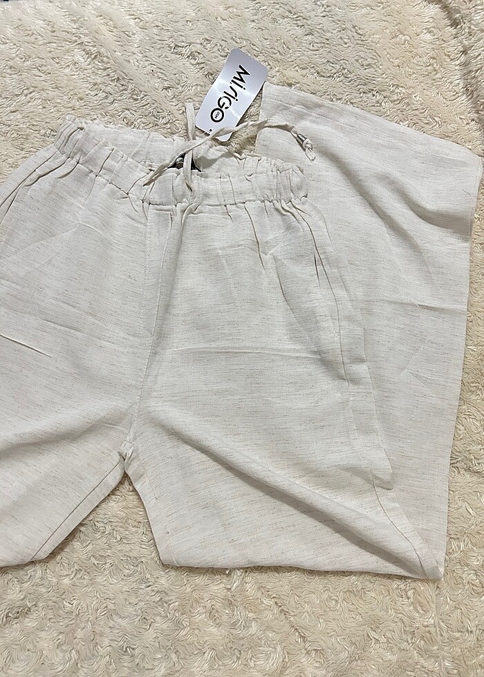 Keten bej pantolon - Görsel 2